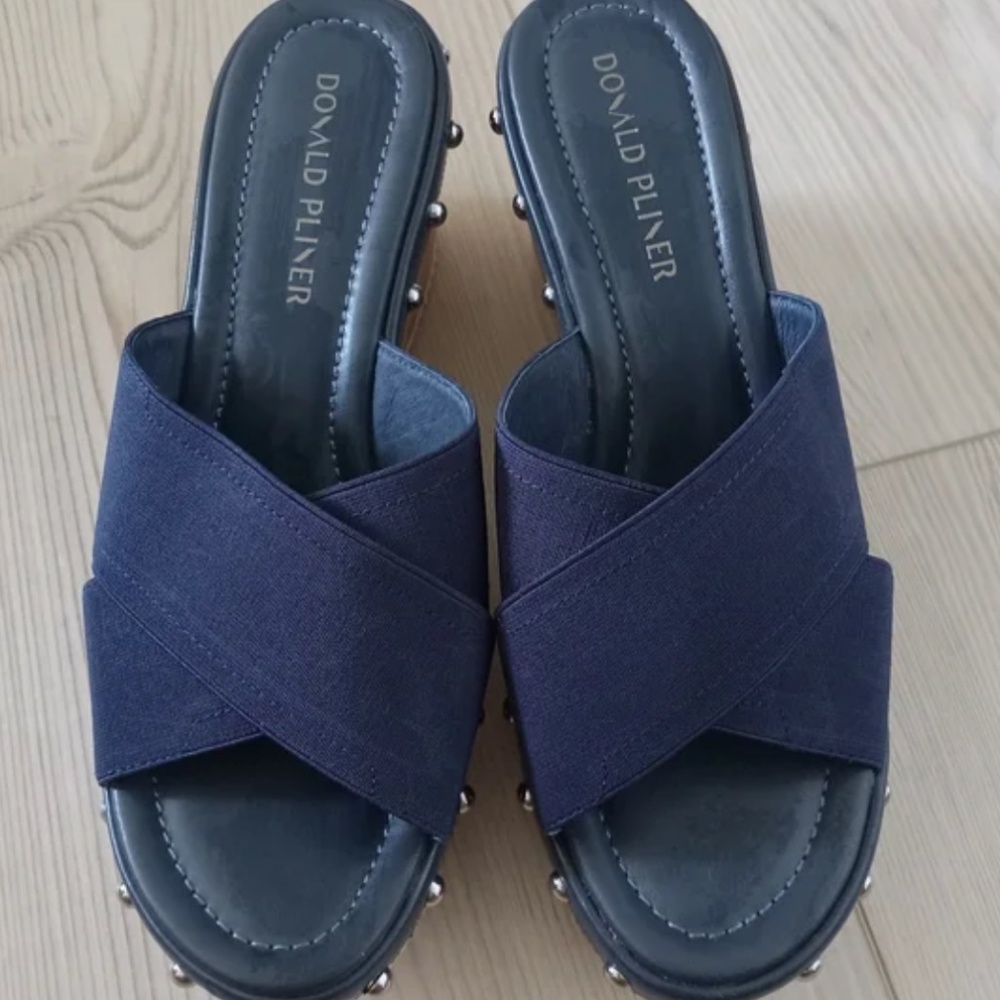 Donald J. Pliner Navy Blue Crisscross Wedge Sandals
